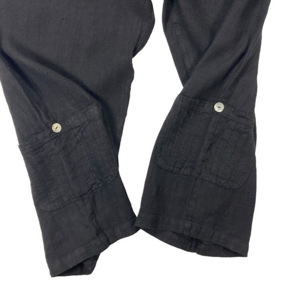 Dear Friends Linen Pants Womens Size M Black Cropped Cargo Pearl Buttons Trouser - Picture 5 of 15